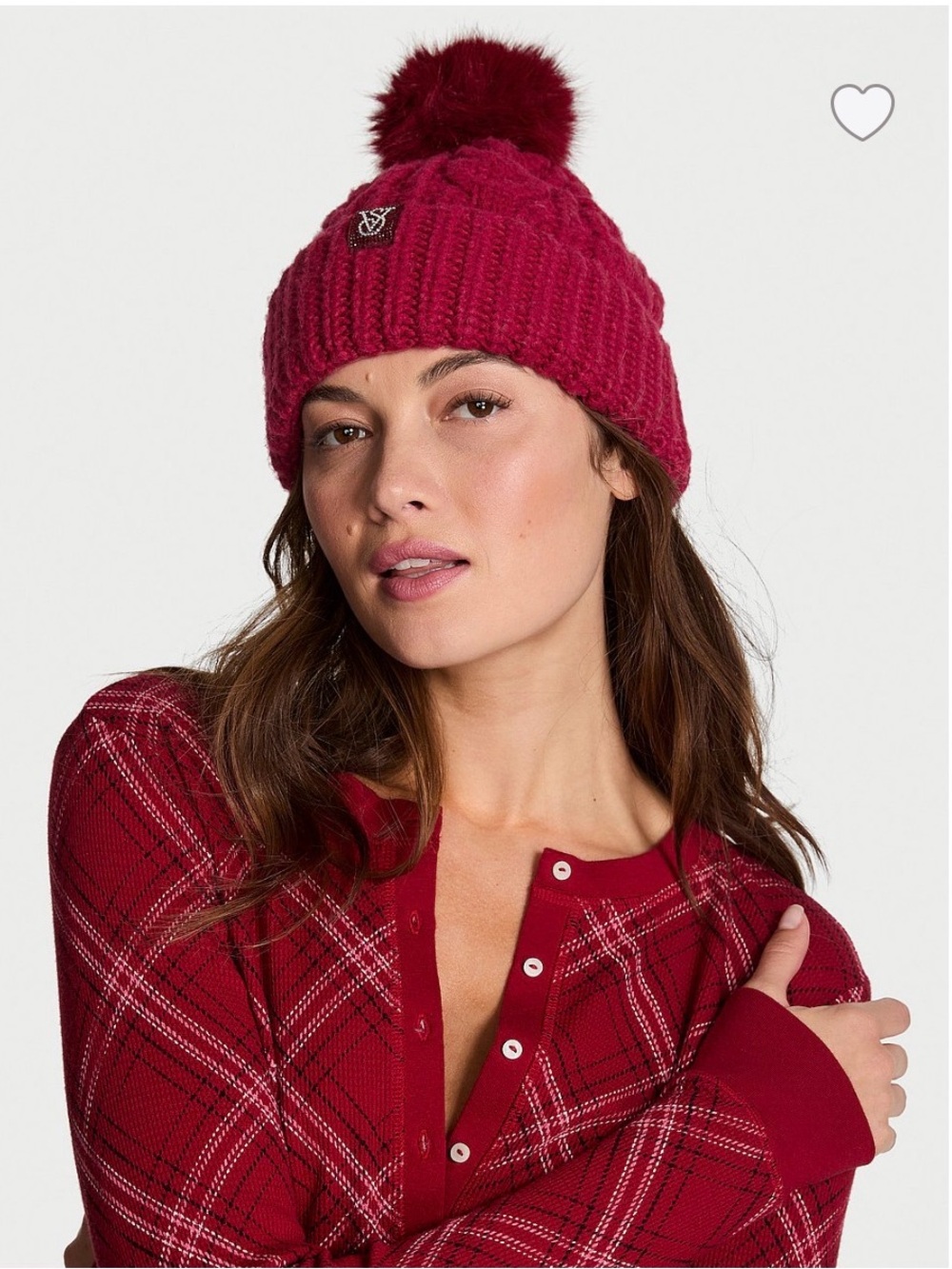 Victoria's Secret Raspberry Cable-Knit Pom Beanie